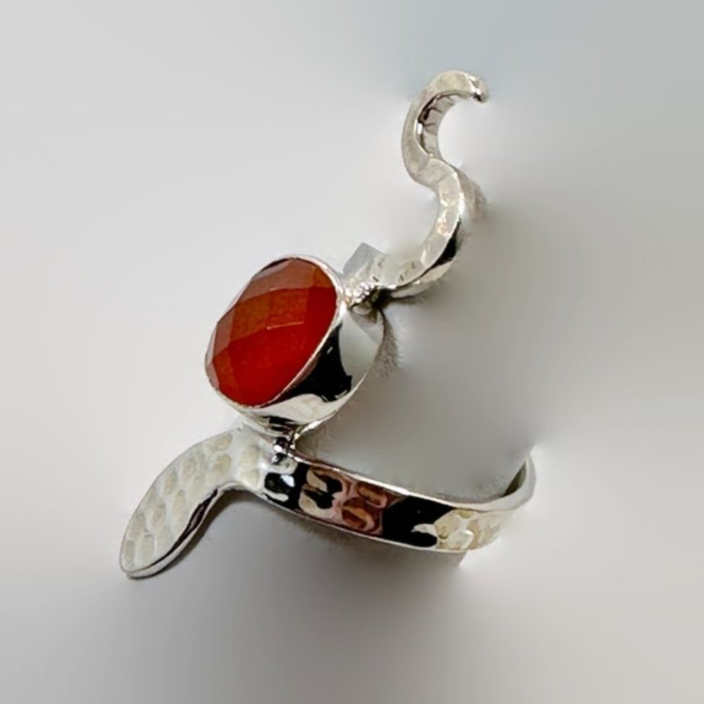 Snake Ring, Sterling Silver, Carnelian, Faceted Stone, Size 6 1/2, Handmade - Picture 6 of 7